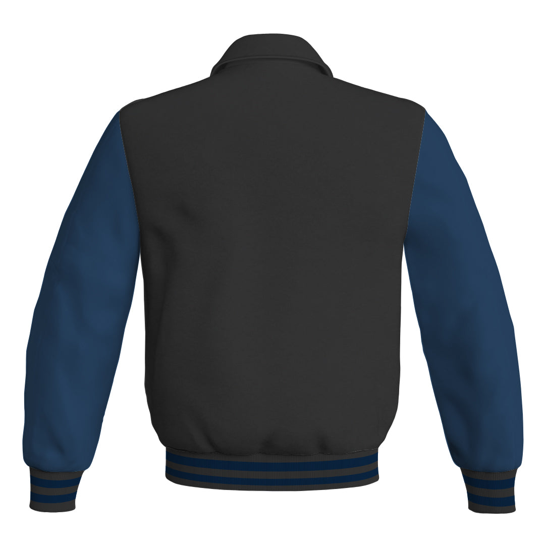 Letterman Varsity Classic Jacket Black Body and Navy Blue Leather