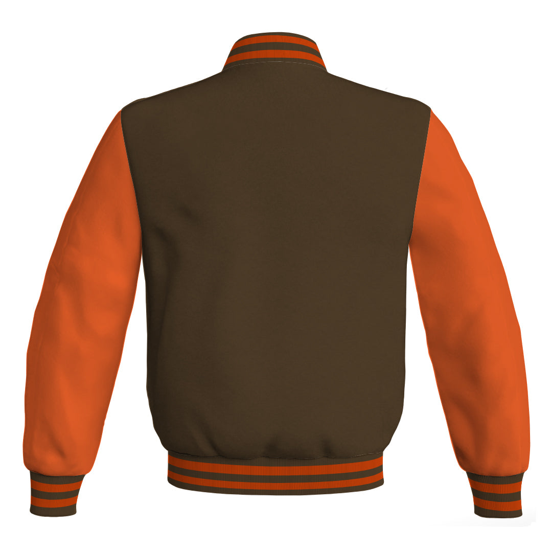 Luxury Brown Body and Orange Leather Sleeves Bomber Varsity 