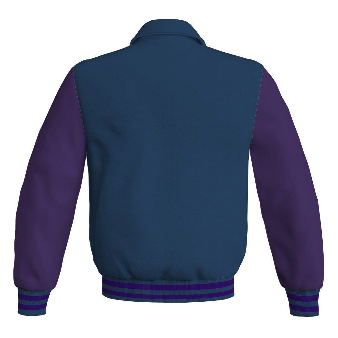 Letterman Varsity Classic Jacket Navy Blue Body and Purple Leather