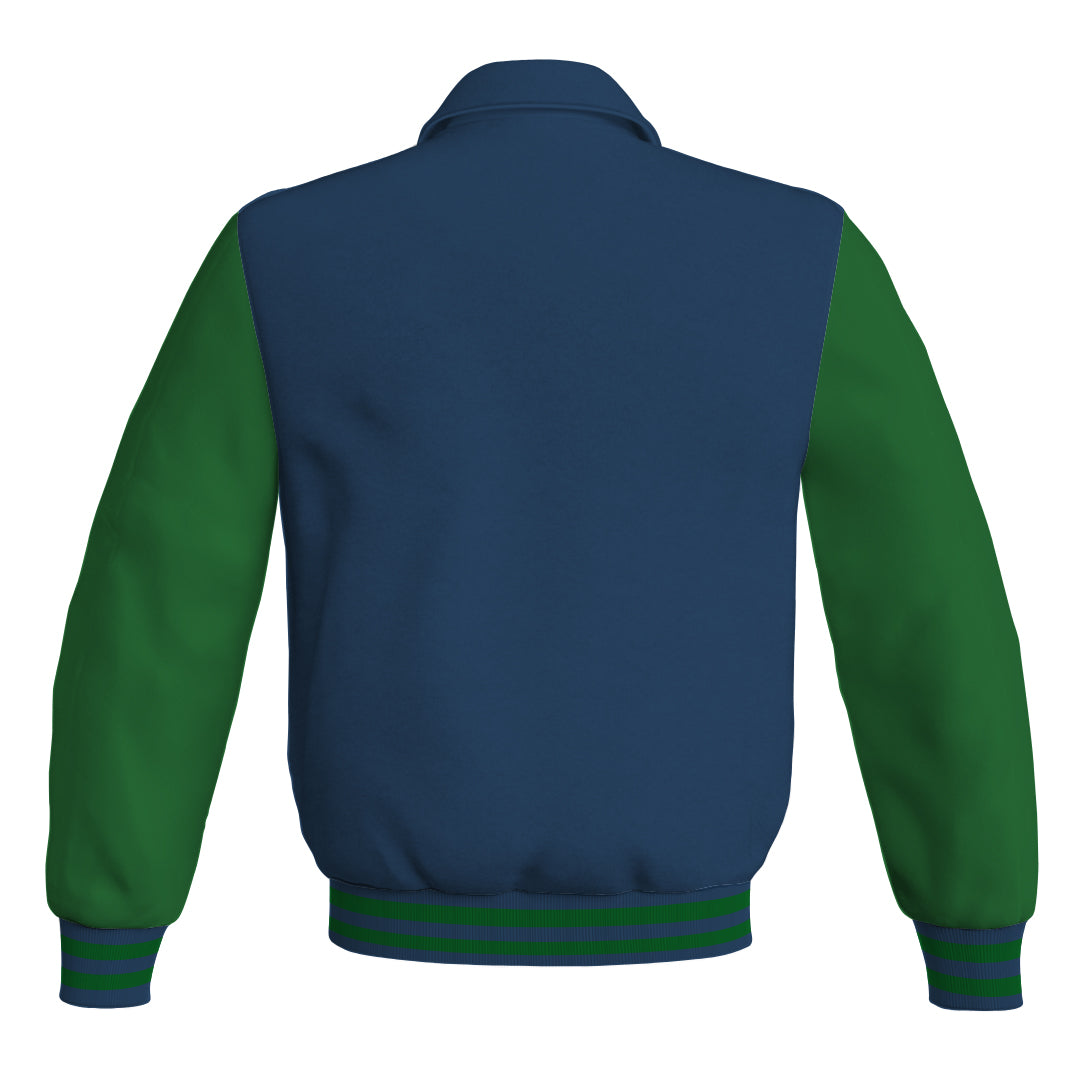 Letterman Varsity Classic Jacket Navy Blue Body and Green Leather