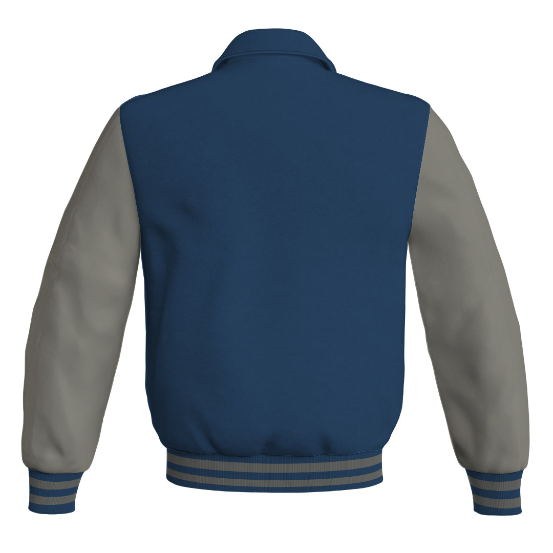 Letterman Varsity Classic Jacket Navy Blue Body and Gray Leather