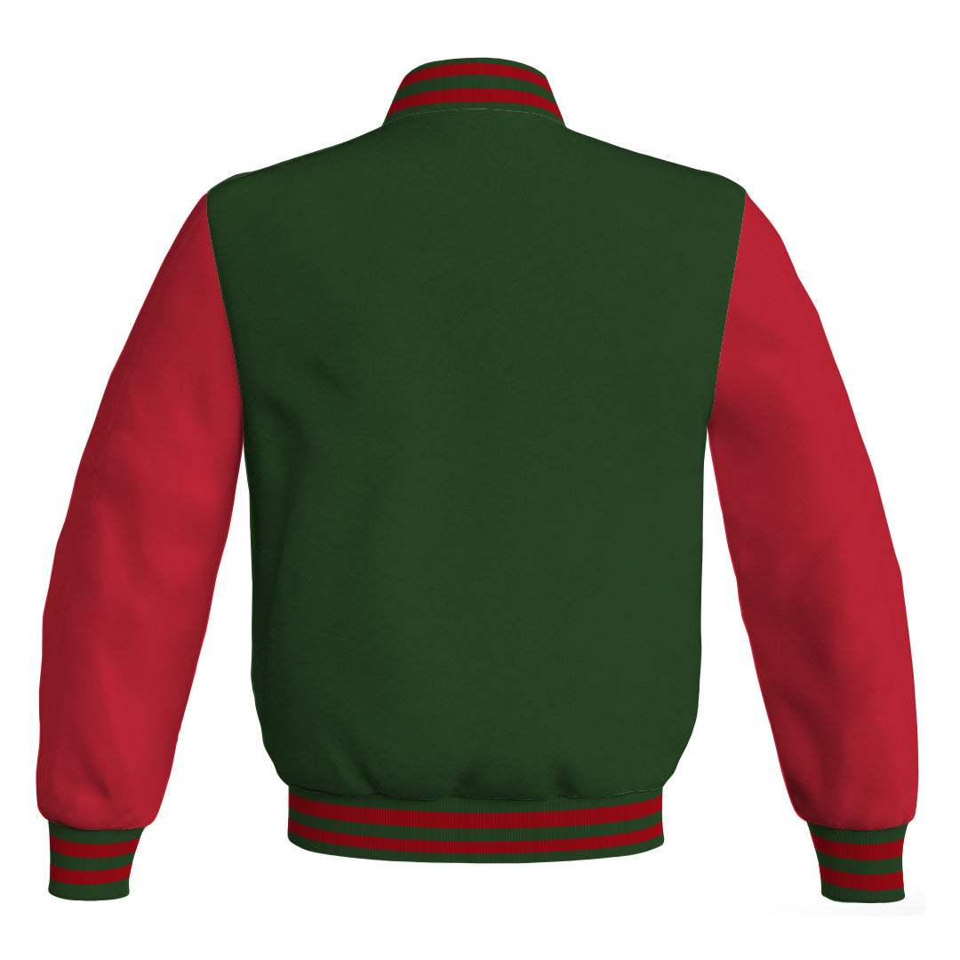 Luxury Forest Green Body and Red Leather Sleeves Bomber Varsity 