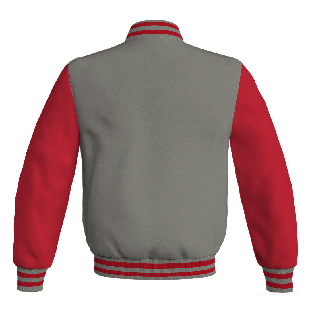 Luxury Gray Body and Red Leather Sleeves Bomber Varsity 