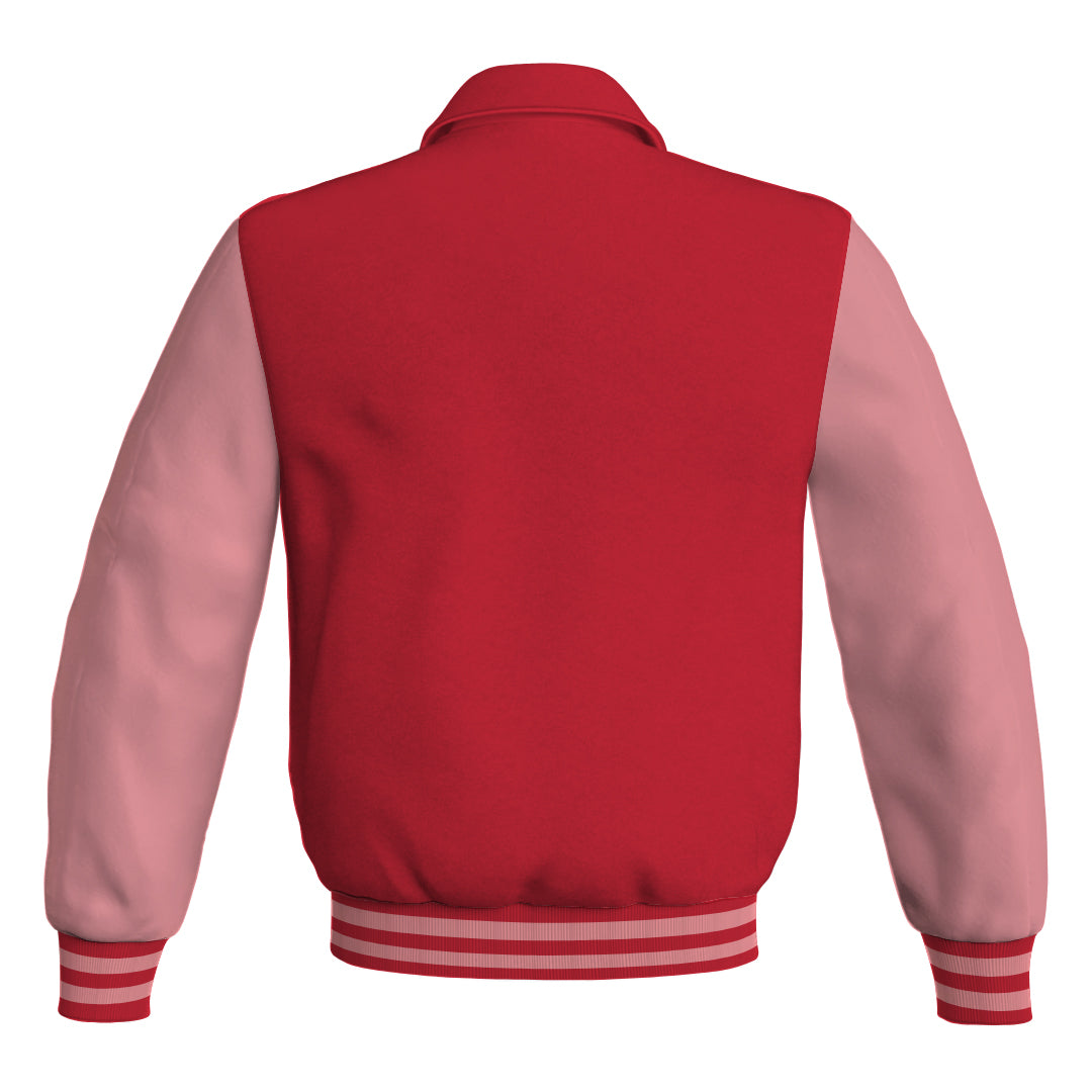 Letterman Varsity Classic Jacket Red Body and Pink Leather
