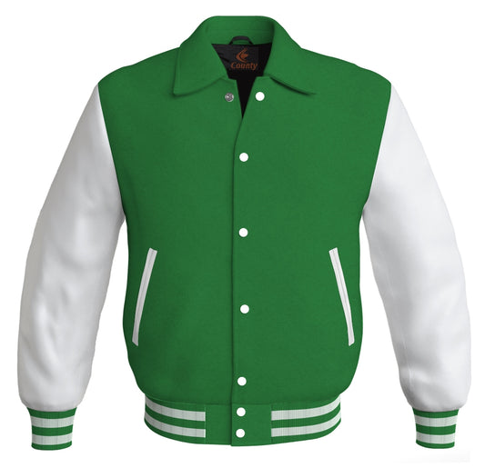 Letterman Varsity Classic Jacket Green Body and White Leather Sleeves