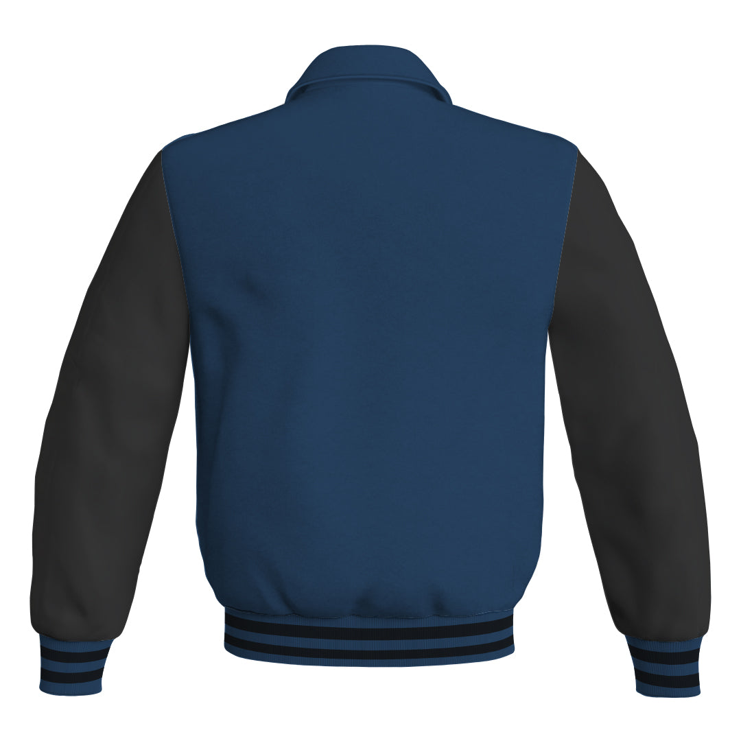 Letterman Varsity Classic Jacket Navy Blue Body and Black Leather