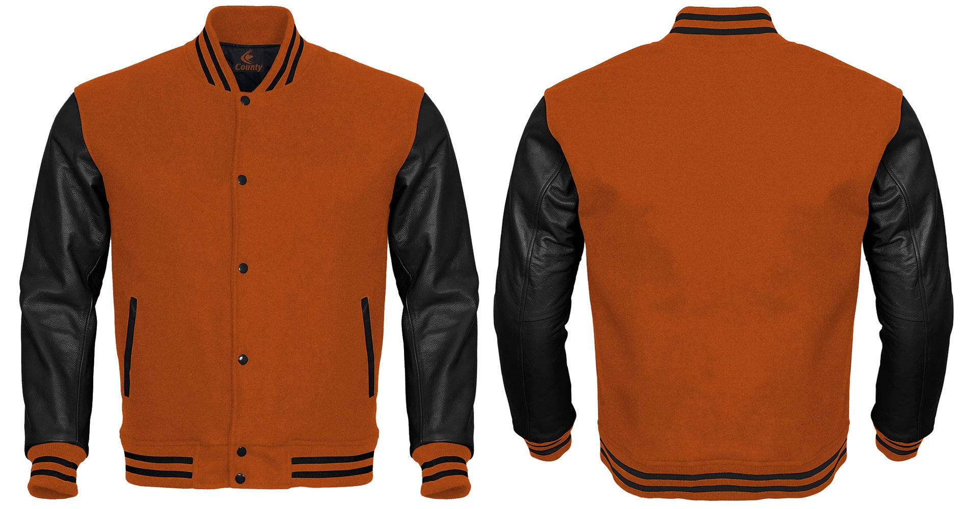 Varsity Jacket Women Orange Body and Black Leather Sleeves Varsity Jacket