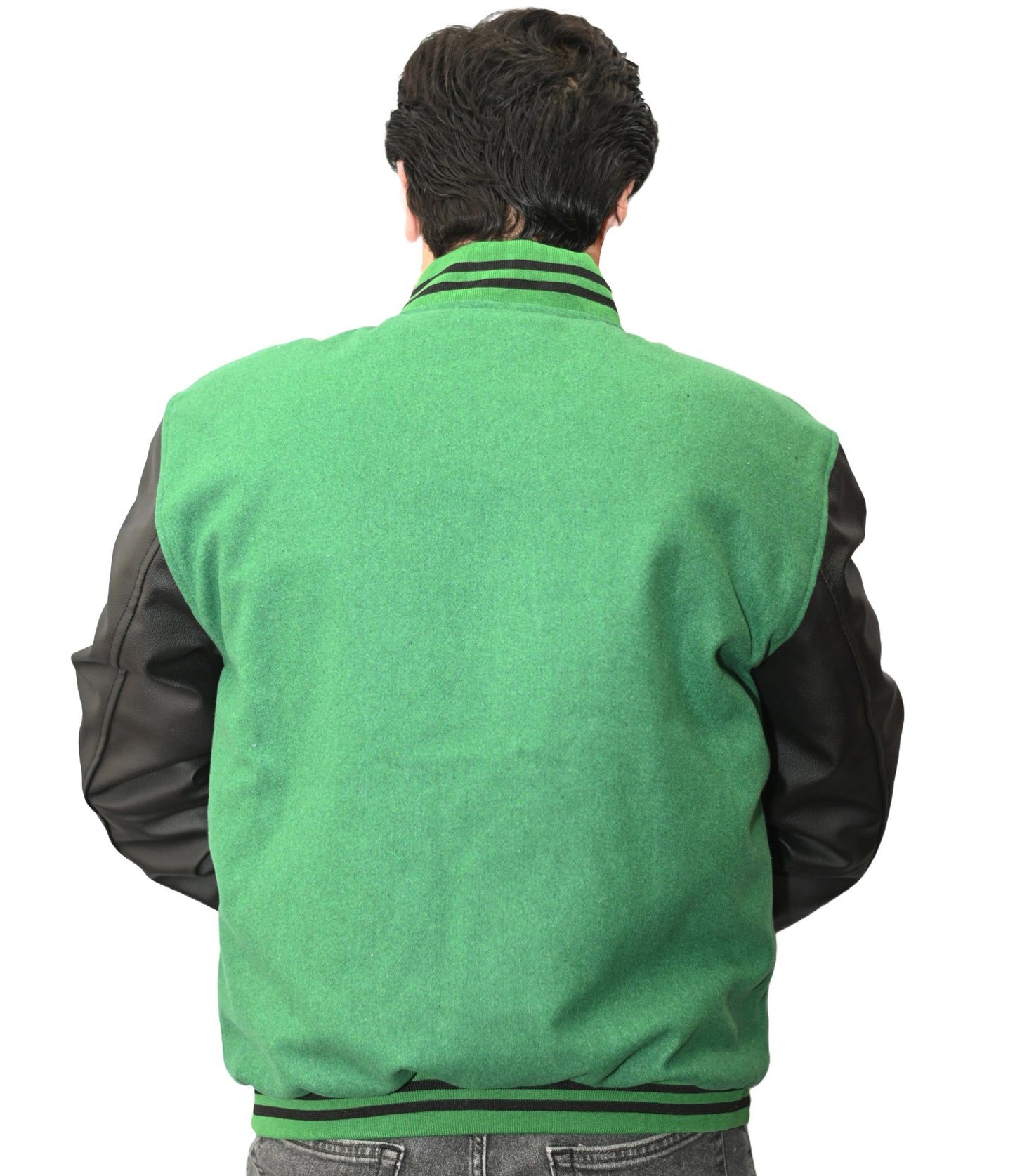 Varsity Jacket Women Kelly Green Body and Black Leather Sleeves Varsity Jacket