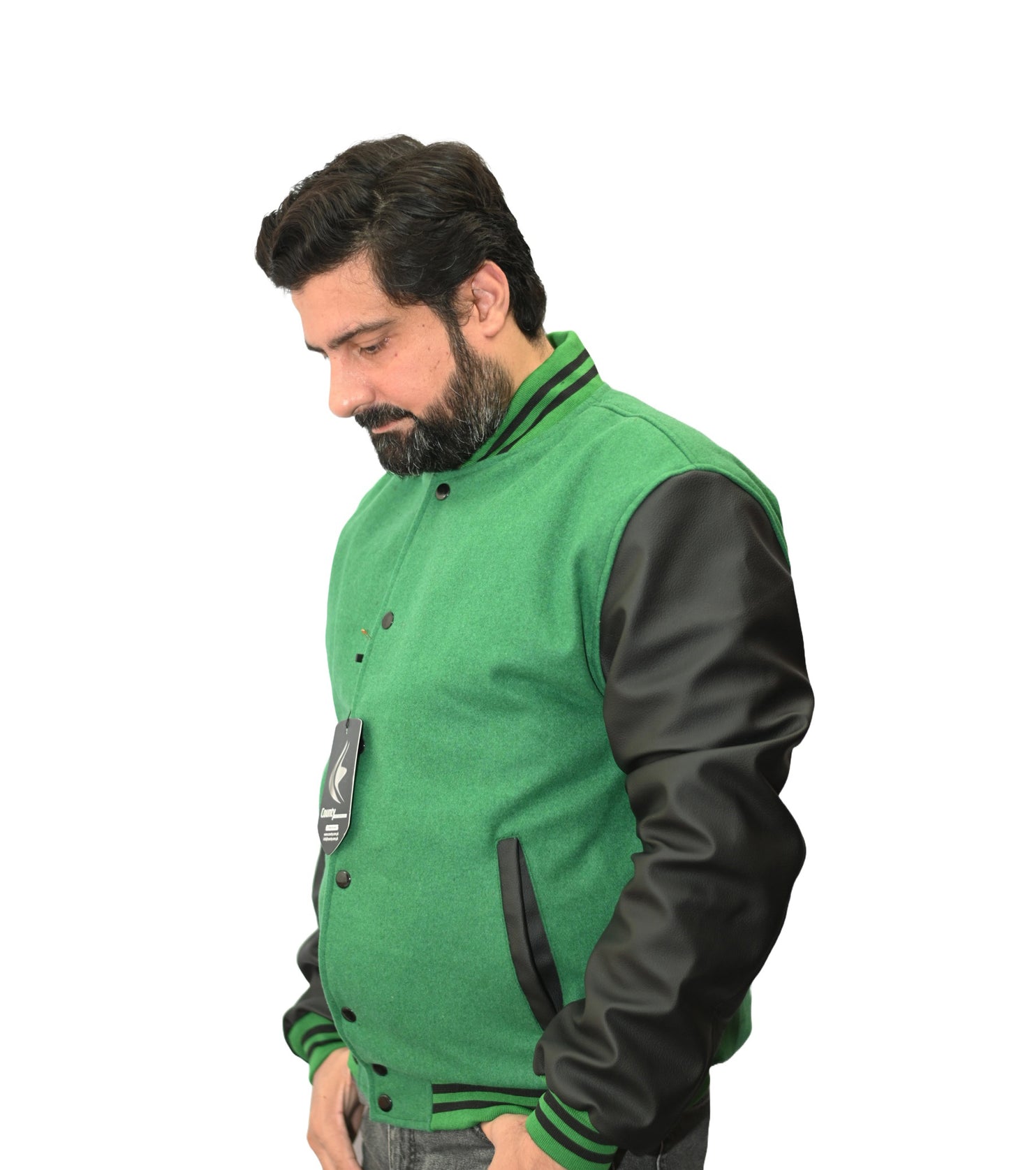 Kelly Green Wool Body & Black Leather Sleeves Letterman Jacket