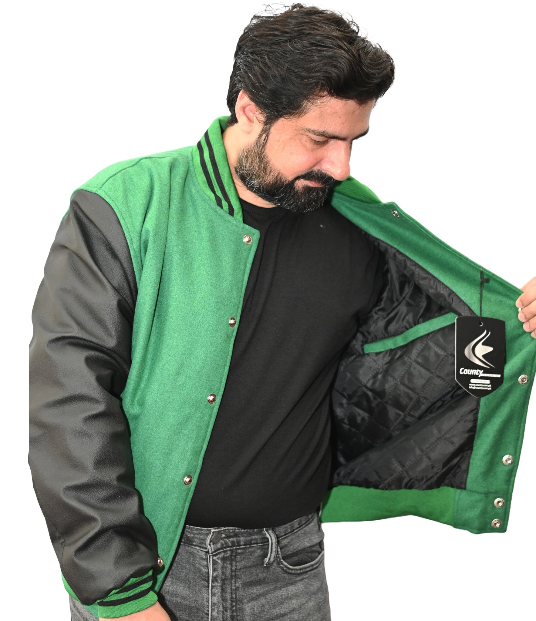 Varsity Jacket Women Kelly Green Body and Black Leather Sleeves Varsity Jacket