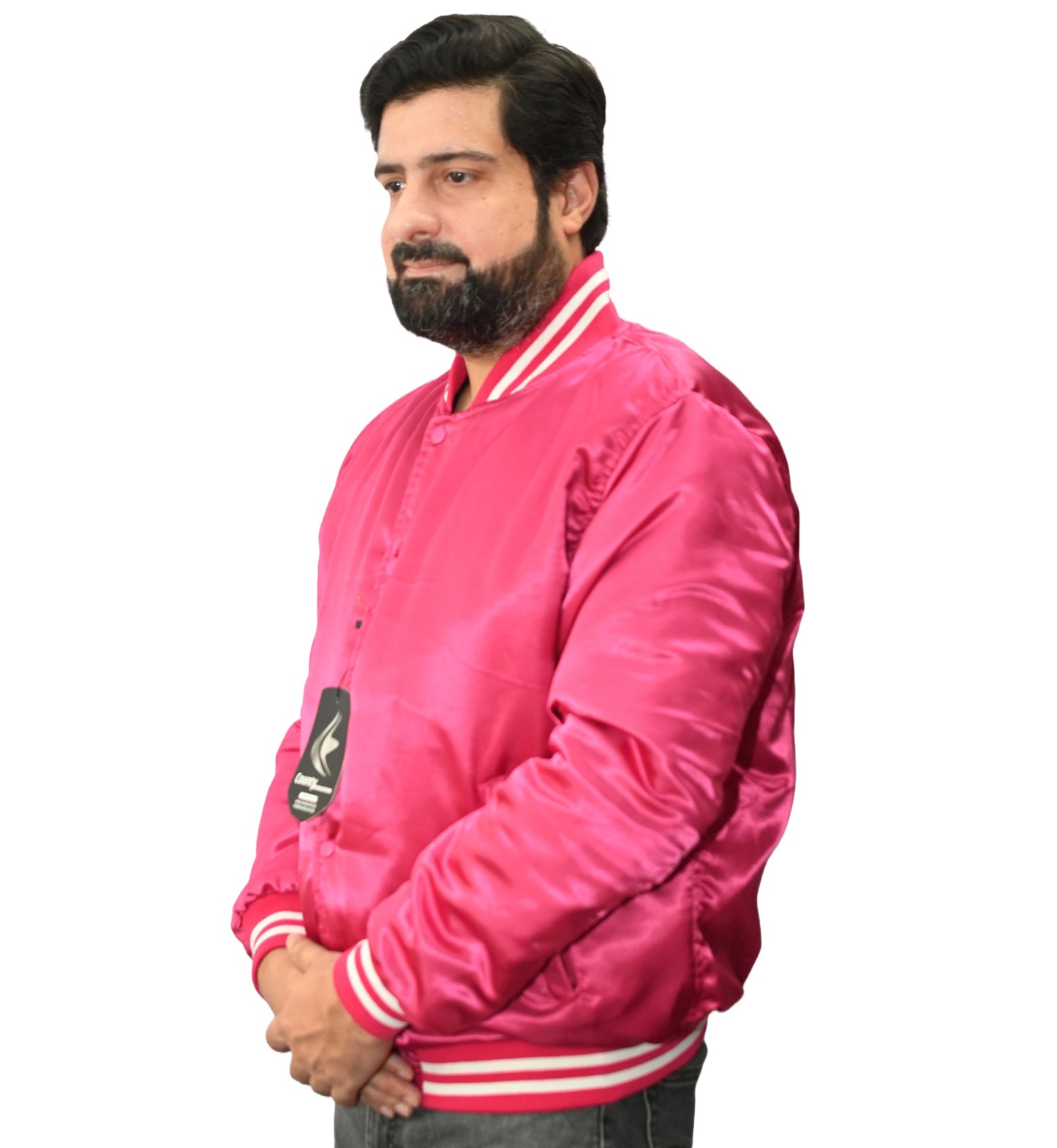 Varsity Jacket Mens Hot Pink Satin Jacket Custom Made Letterman Jackets