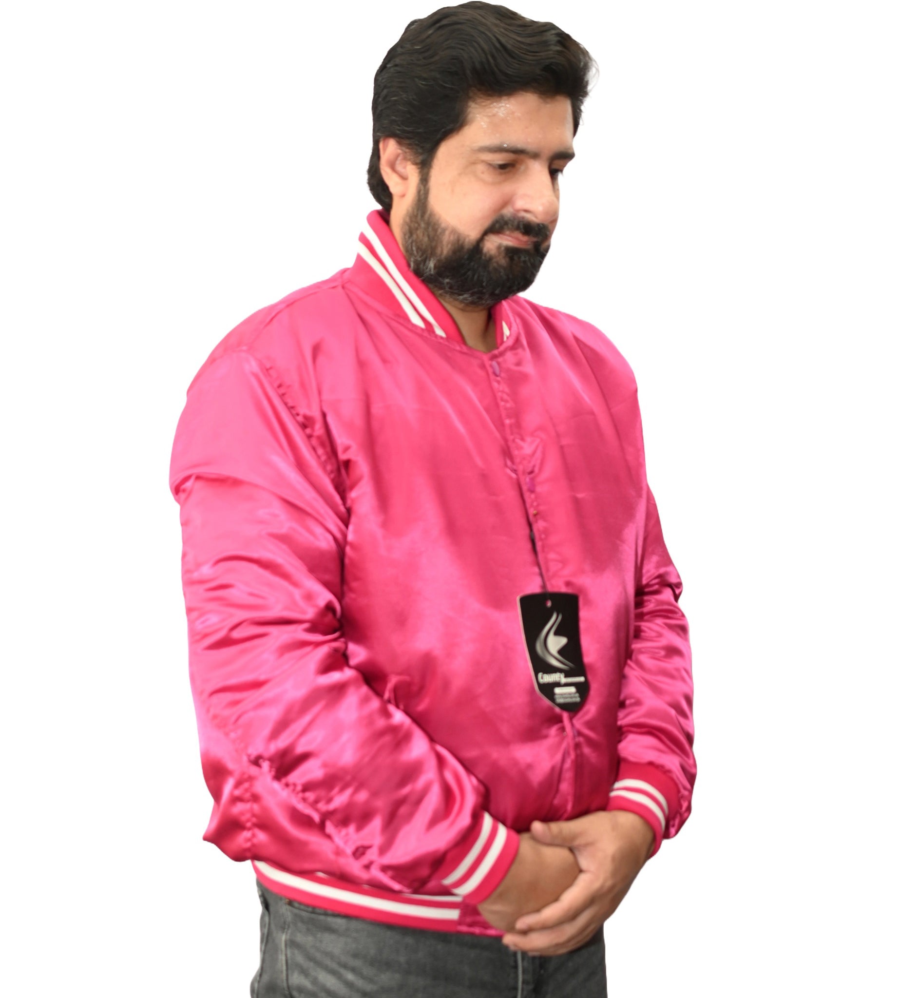 Varsity Jacket Mens Hot Pink Satin Jacket Custom Made Letterman Jackets