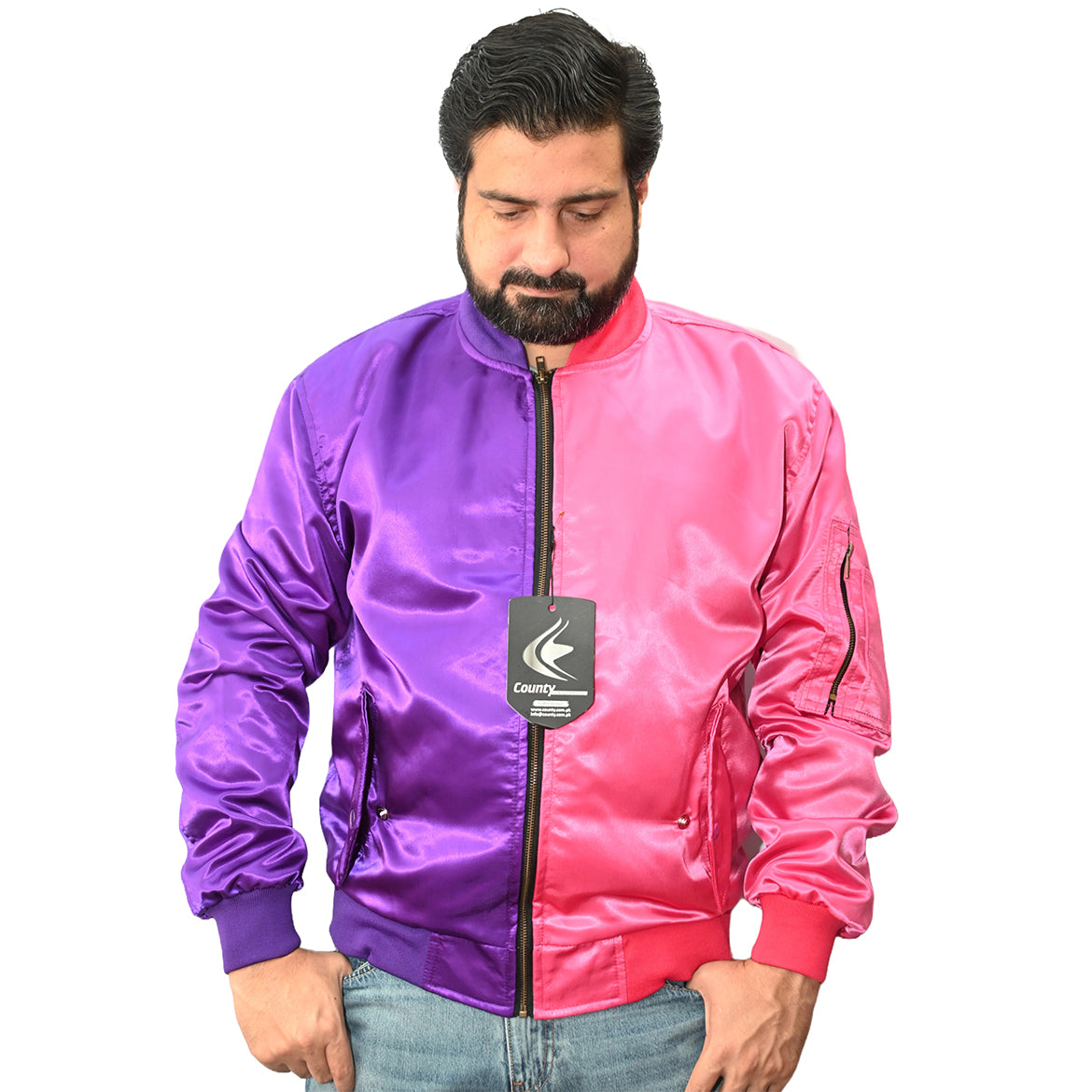 Letterman Varsity Bomber Jacket Sports Wear Hot Pink and Purple Satin