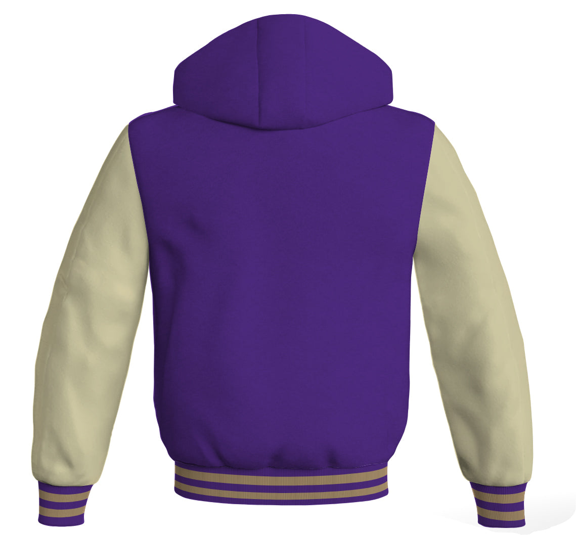 Letterman Bomber Hoodie Jacket Purple Body Cream Leather 