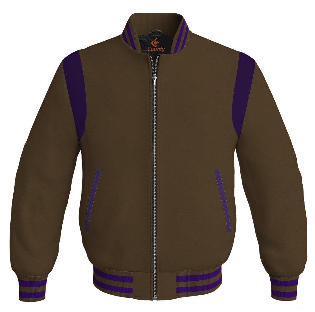 Letterman Baseball Bomber Retro Jacket Brown Body Purple Leather Inserts