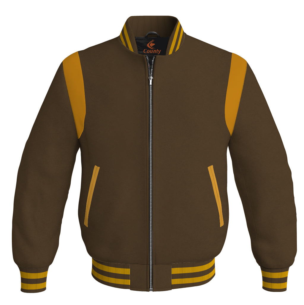 Letterman Baseball Bomber Retro Jacket Brown Body Golden Leather Inserts