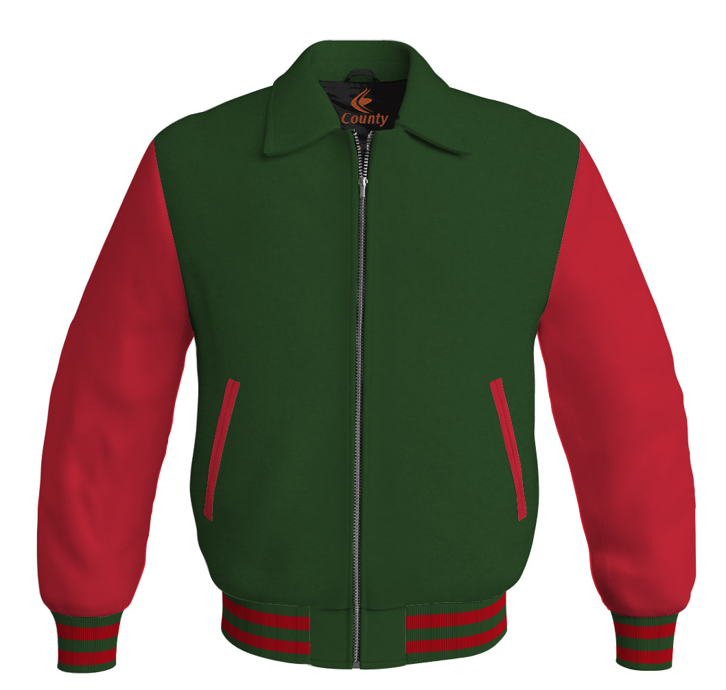 Bomber Classic Jacket Forest Green Body and Red Leather Sleeves