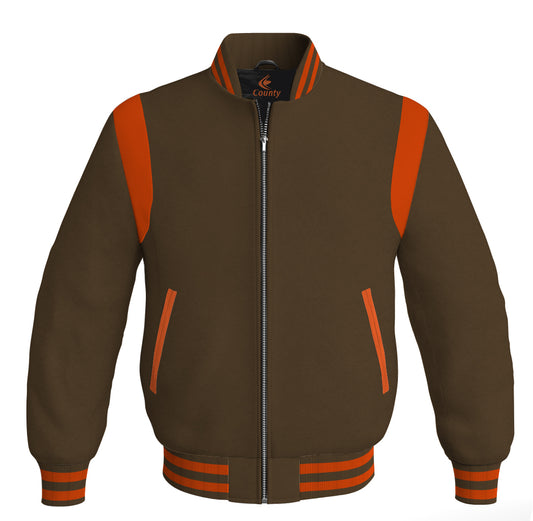 Letterman Baseball Bomber Retro Jacket Brown Body Orange Leather Inserts