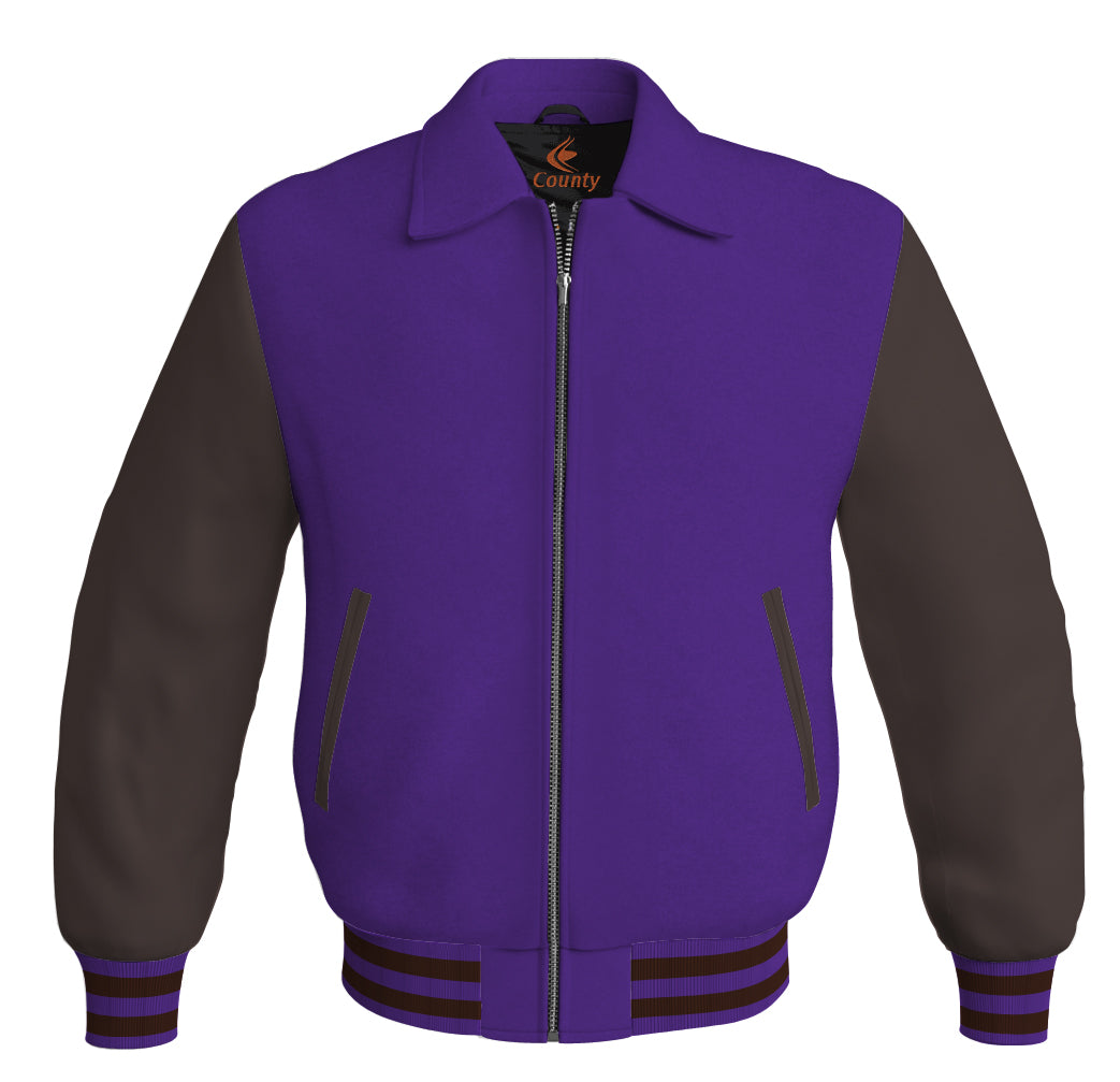 Luxury Bomber Classic Jacket Purple Body and Brown Leather Sleeves