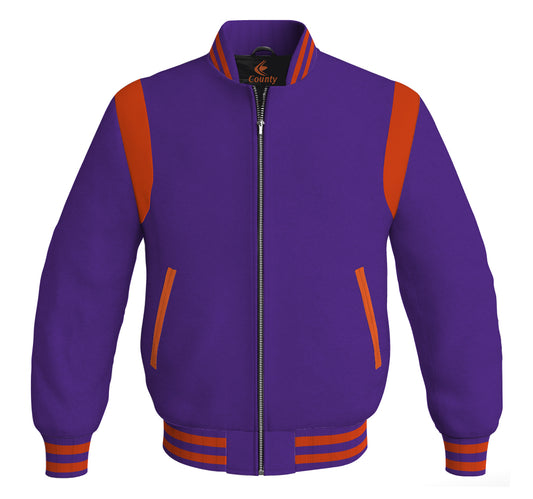 Letterman Baseball Bomber Retro Jacket Purple Body Orange Leather Inserts