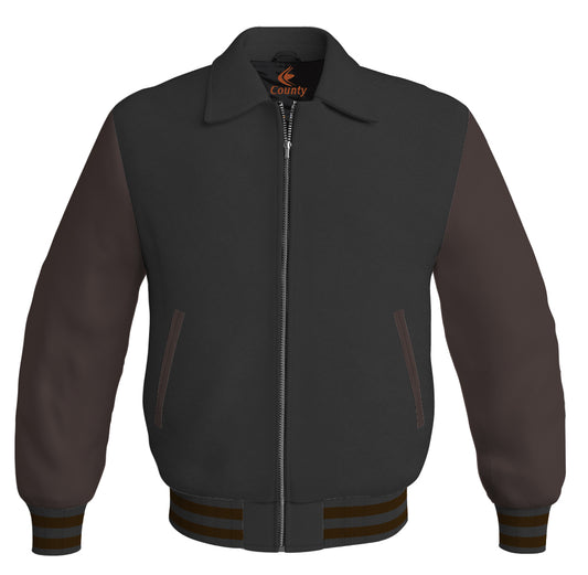 Luxury Bomber Classic Jacket Black Body and Brown Leather Sleeves