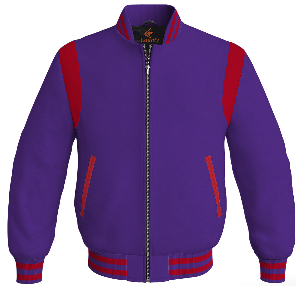 Letterman Baseball Bomber Retro Jacket Purple Body Red Leather Inserts