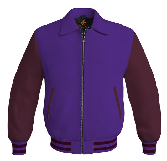 Luxury Bomber Classic Jacket Purple Body and Maroon Leather Sleeves