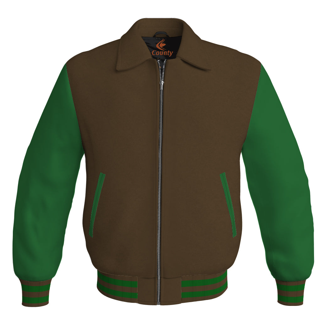 Luxury Bomber Classic Jacket Brown Body and Green Leather Sleeves