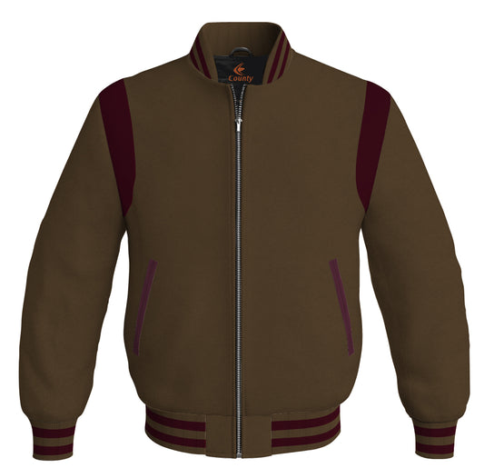 Letterman Baseball Bomber Retro Jacket Brown Body Maroon Leather Inserts