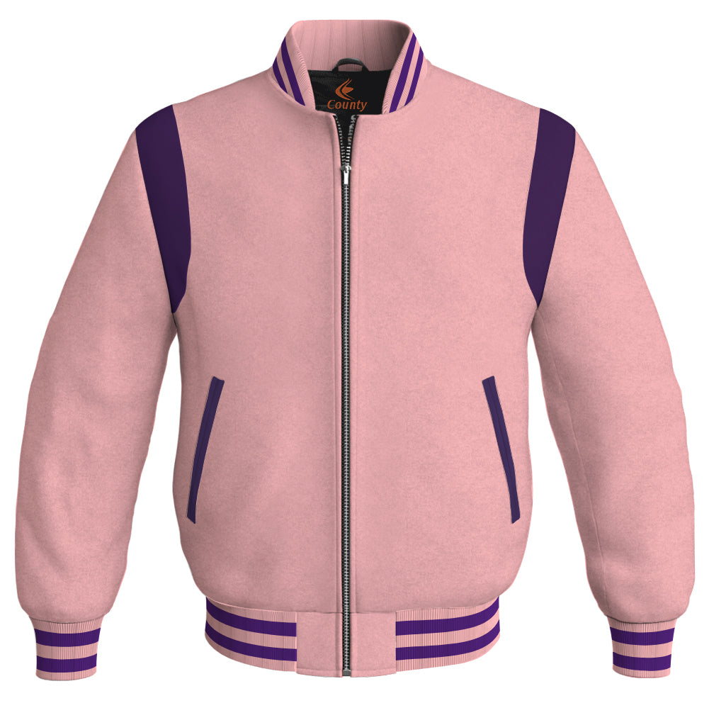 Letterman Baseball Bomber Retro Jacket Pink Body Purple Leather Inserts