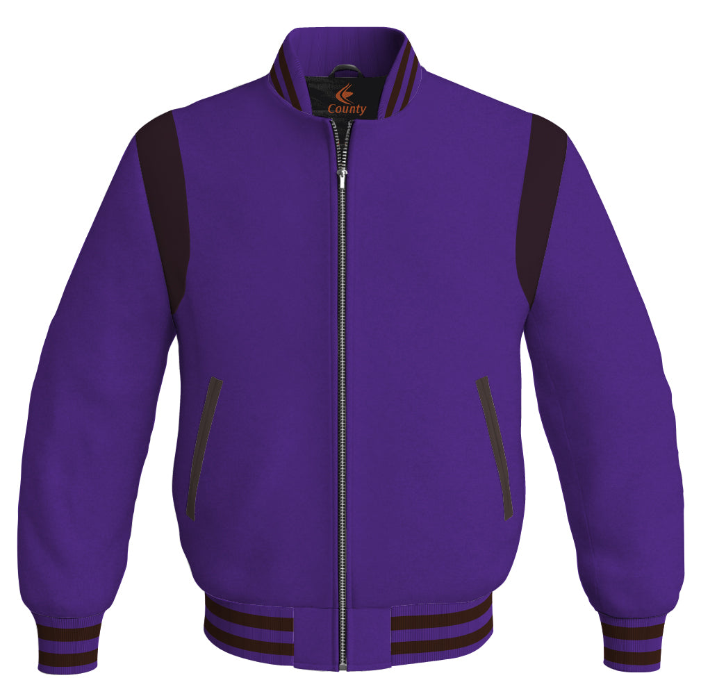 Letterman Baseball Bomber Retro Jacket Purple Body Brown Leather Inserts