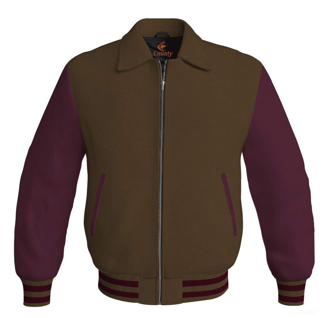 Luxury Bomber Classic Jacket Brown Body and Maroon Leather Sleeves