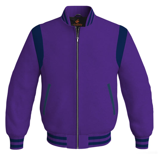 Letterman Baseball Bomber Retro Jacket Purple Body Navy Blue Leather Inserts