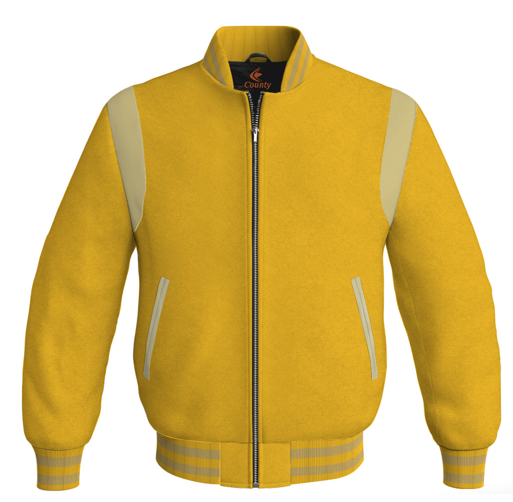 Letterman Baseball Bomber Retro Jacket Yellow/Gold Body Cream Leather Inserts