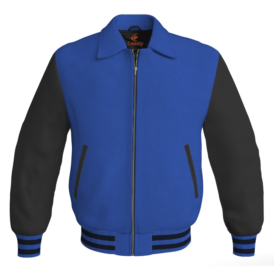 Luxury Bomber Classic Jacket Royal Blue Body and Black Leather Sleeves