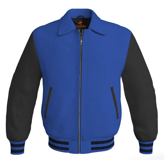 Luxury Bomber Classic Jacket Royal Blue Body and Black Leather Sleeves