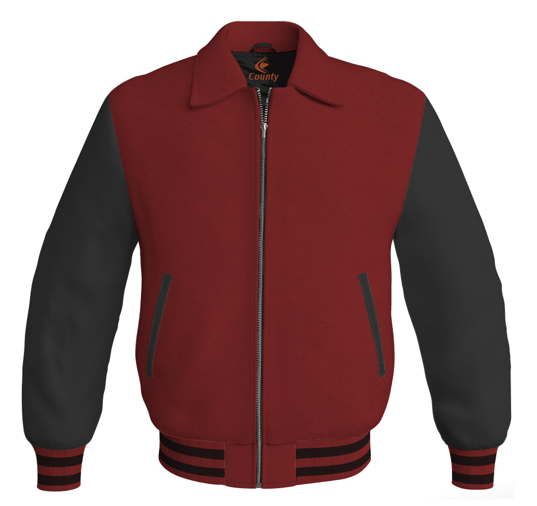 Luxury Bomber Classic Jacket Maroon Body and Black Leather Sleeves