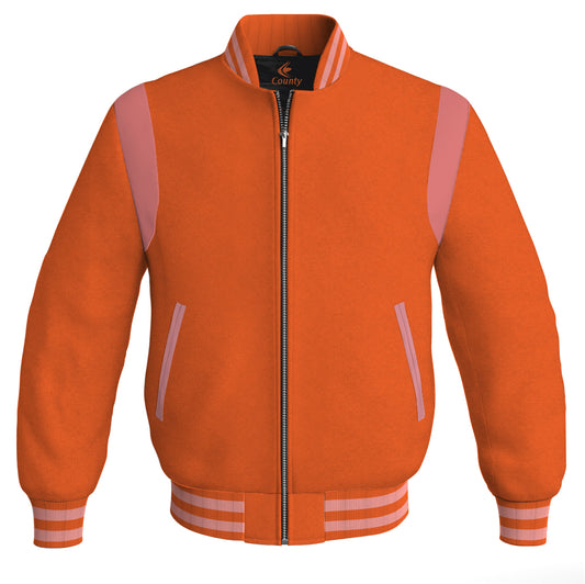 Letterman Baseball Bomber Retro Jacket Orange Body Pink Leather Inserts