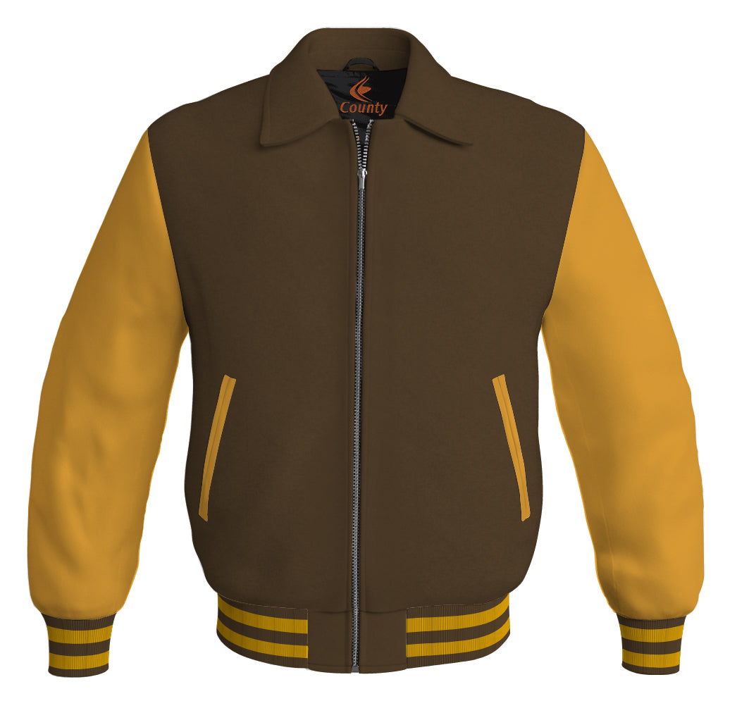 Luxury Bomber Classic Jacket Brown Body and Golden Leather Sleeves