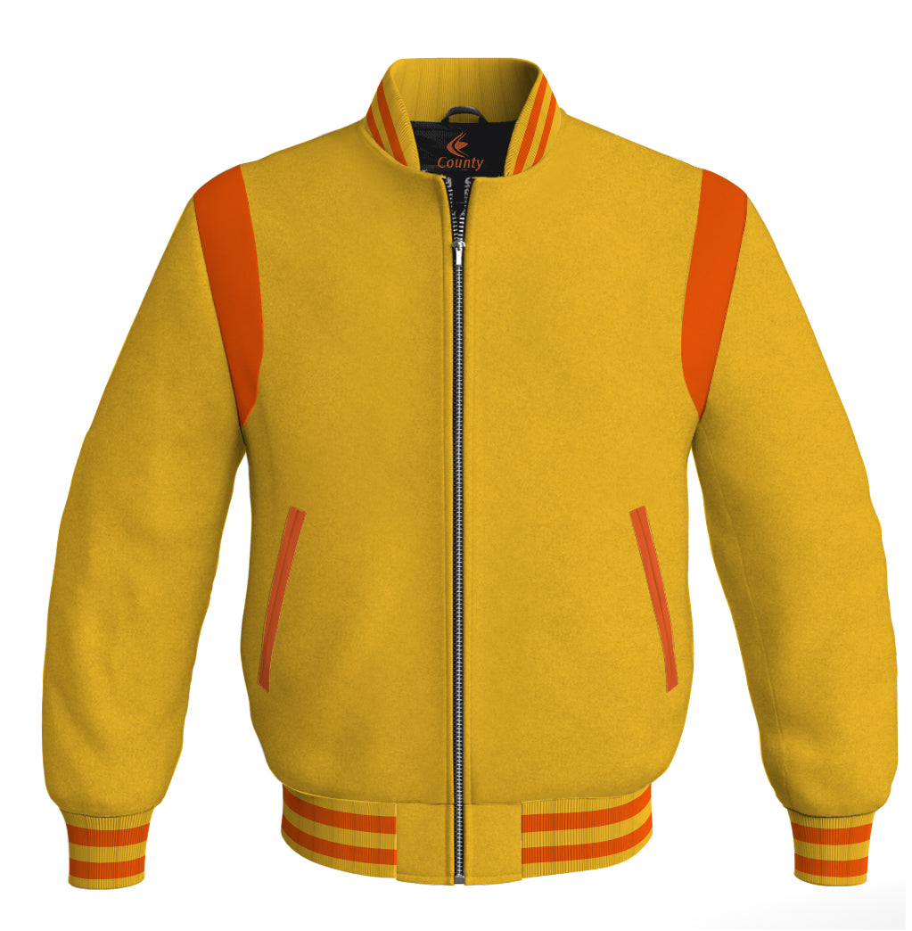 Letterman Baseball Bomber Retro Jacket Yellow/Gold Body Orange Leather Inserts