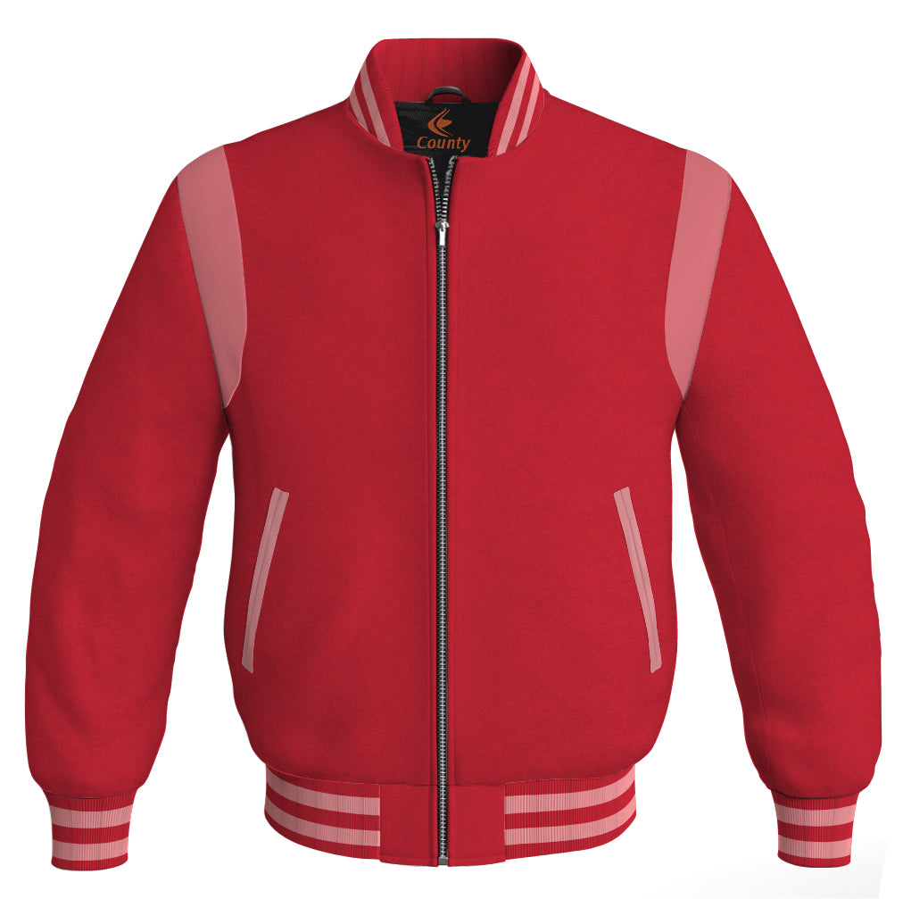 Letterman Baseball Bomber Retro Jacket Red Body Pink Leather Inserts