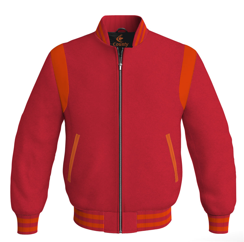 Letterman Baseball Bomber Retro Jacket Red Body Orange Leather Inserts