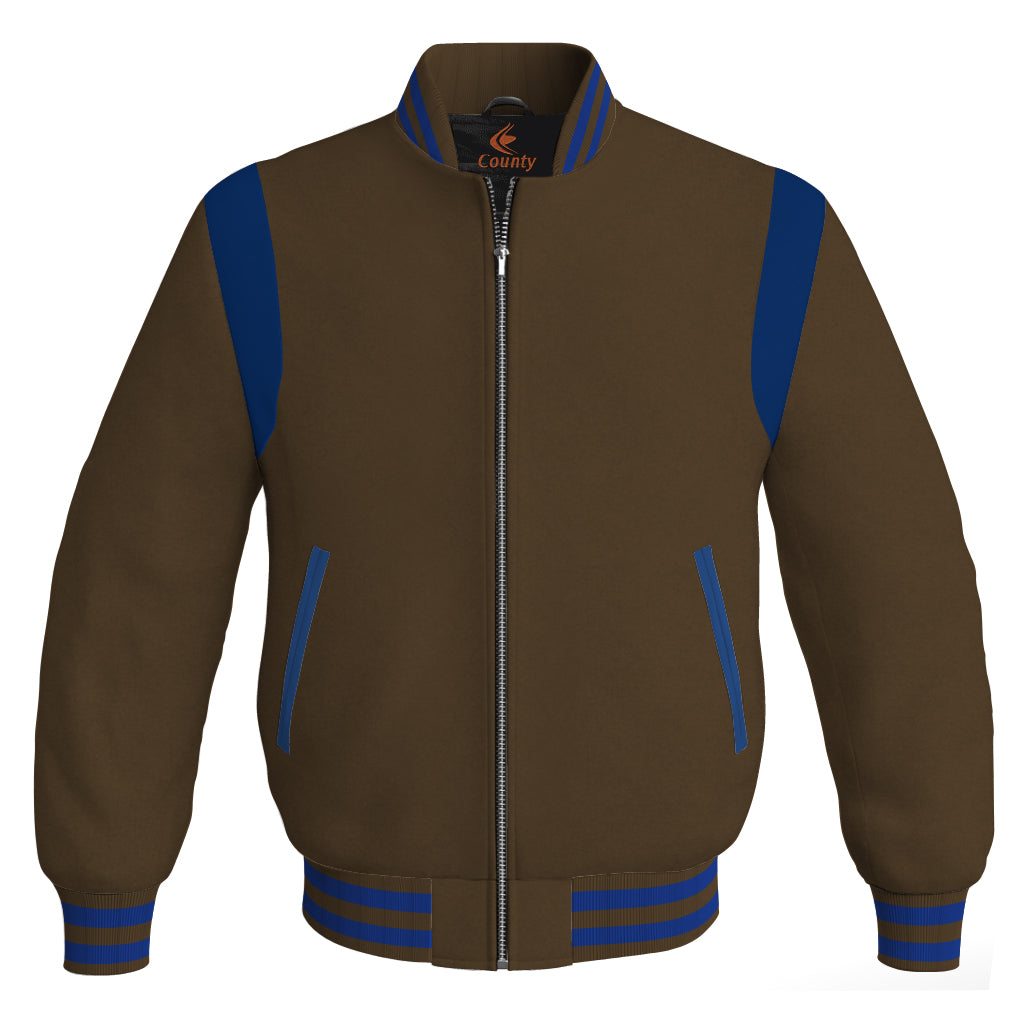 Letterman Baseball Bomber Retro Jacket Brown Body Blue Leather Inserts