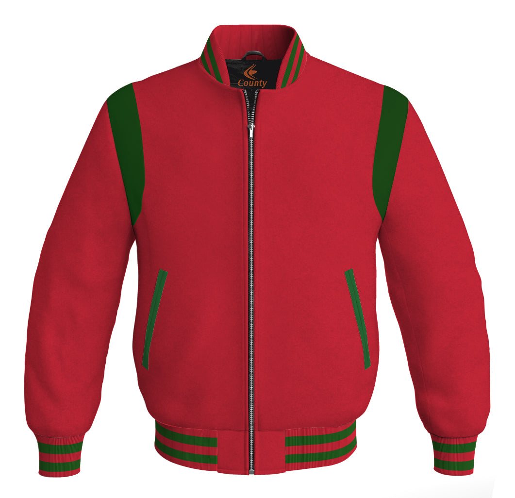 Letterman Baseball Bomber Retro Jacket Red Body Green Leather Inserts