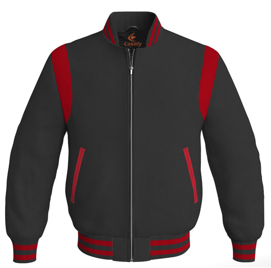 Letterman Baseball Bomber Retro Jacket Black Body Red Leather Inserts