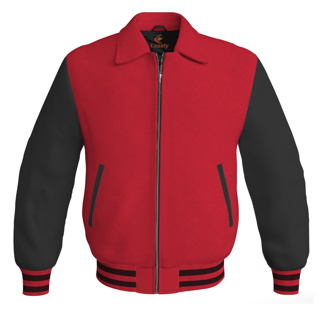 Luxury Bomber Classic Jacket Red Body and Black Leather Sleeves