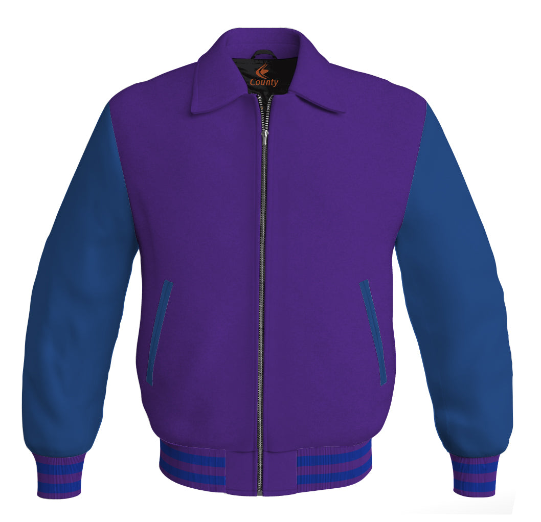 Luxury Bomber Classic Jacket Purple Body and Blue Leather Sleeves