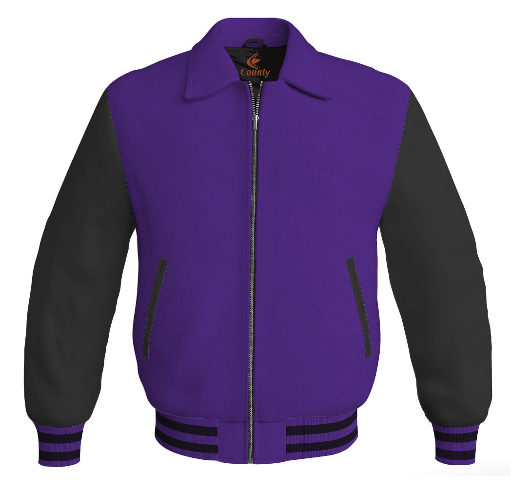 Luxury Bomber Classic Jacket Purple Body and Black Leather Sleeves