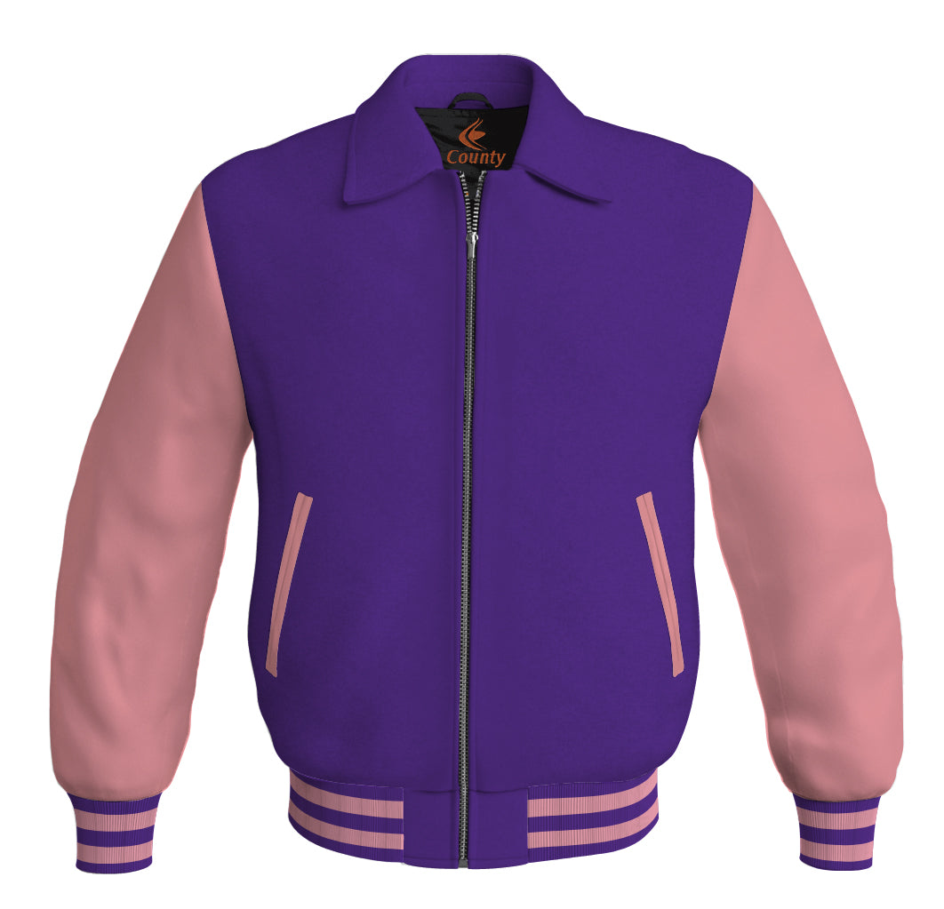 Bomber Classic Jacket Purple Body and Pink Leather Sleeves