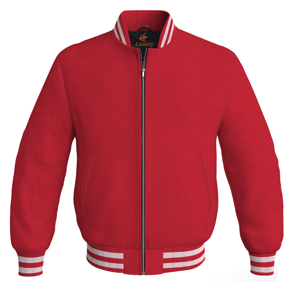 Team Varsity Jackets Bomber Red Body Sleeves Wool Fleece Custom Made Letterman Jackets